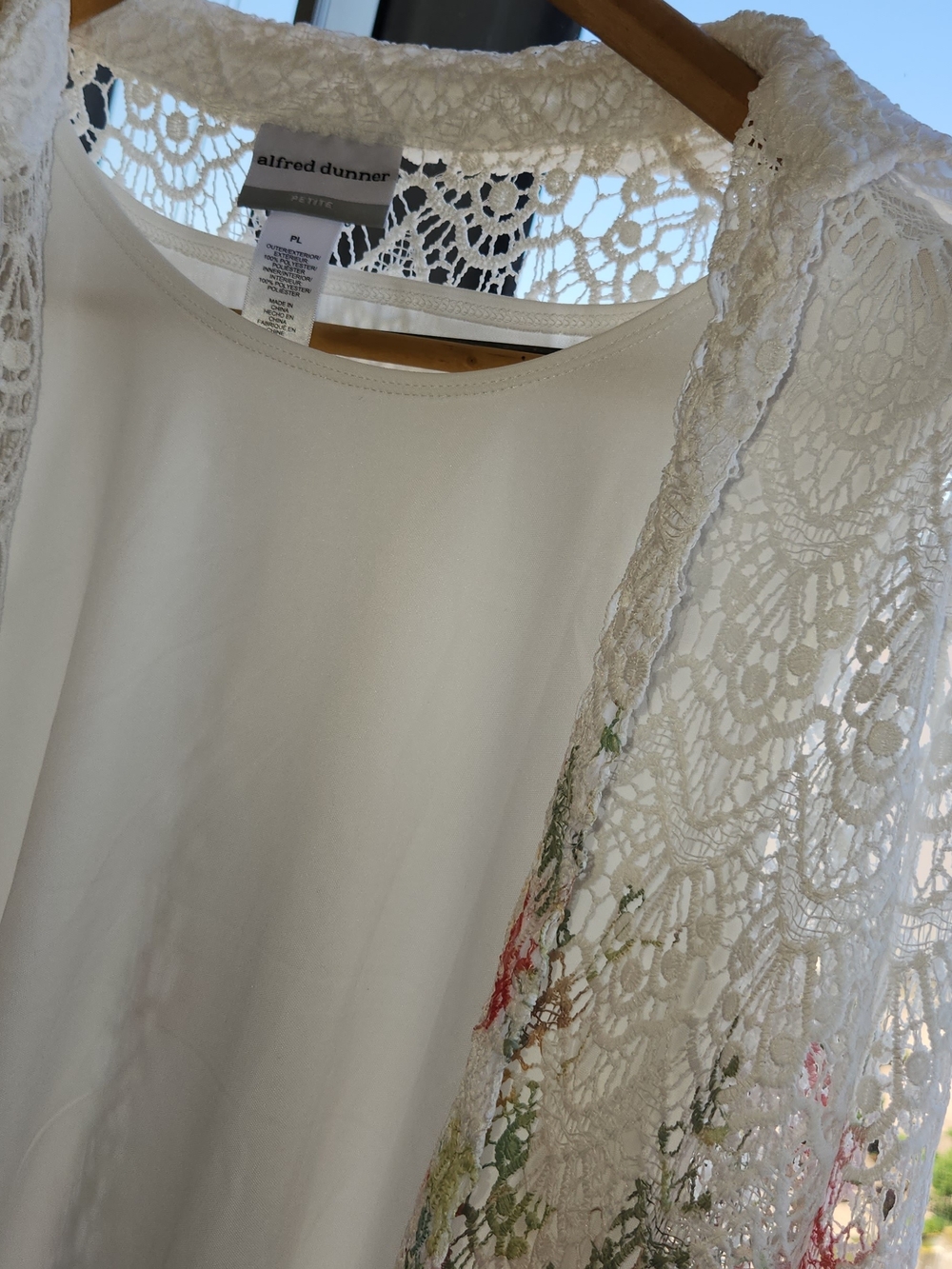 🩵🩷💚🤍Alfred Dunner White Crochet Lace Open Front Cardigan W/TankTop. Size PL - Picture 7 of 12